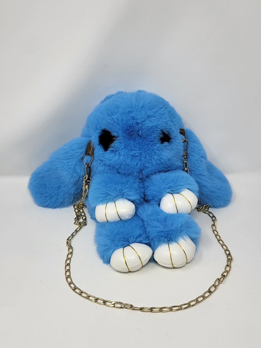 & Other Stories Bright Blue Plush Bunny Crossbody Bag with Gold Chain